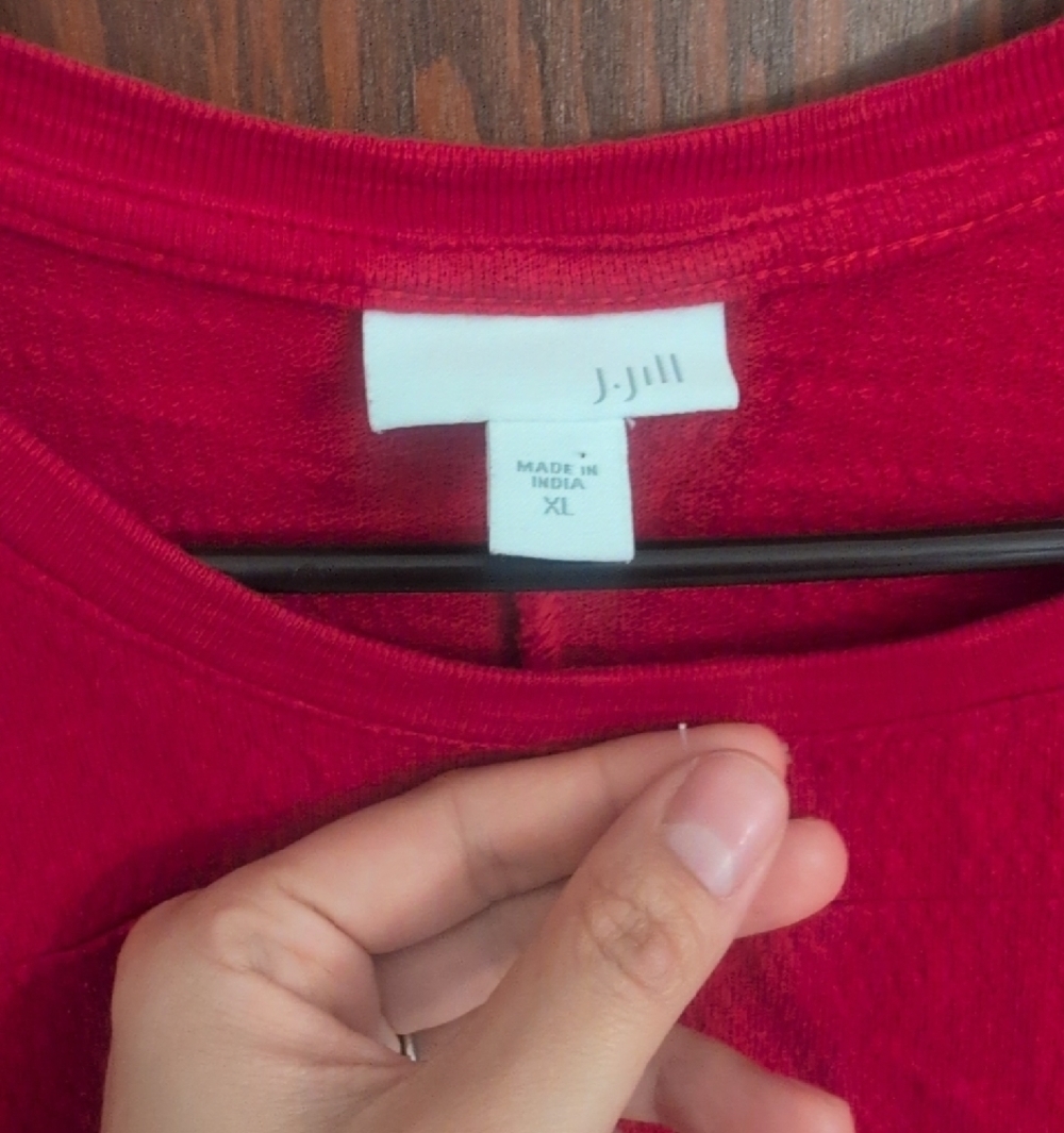 J.Jill Women's Red Long-Sleeve Crewneck Tunic Cotton Top Size XL - Picture 2 of 7
